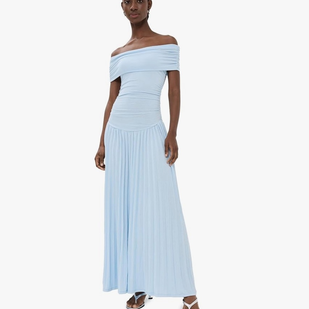 LIONESS Field Of Dreams Dress in Light Blue Maxi Dress Drop Waist Gown